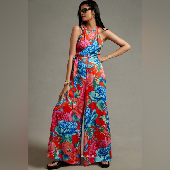 FARM Rio Pants - Farm Rio x Anthropology Printed Halter Jumpsuit, Pink Pattern - M